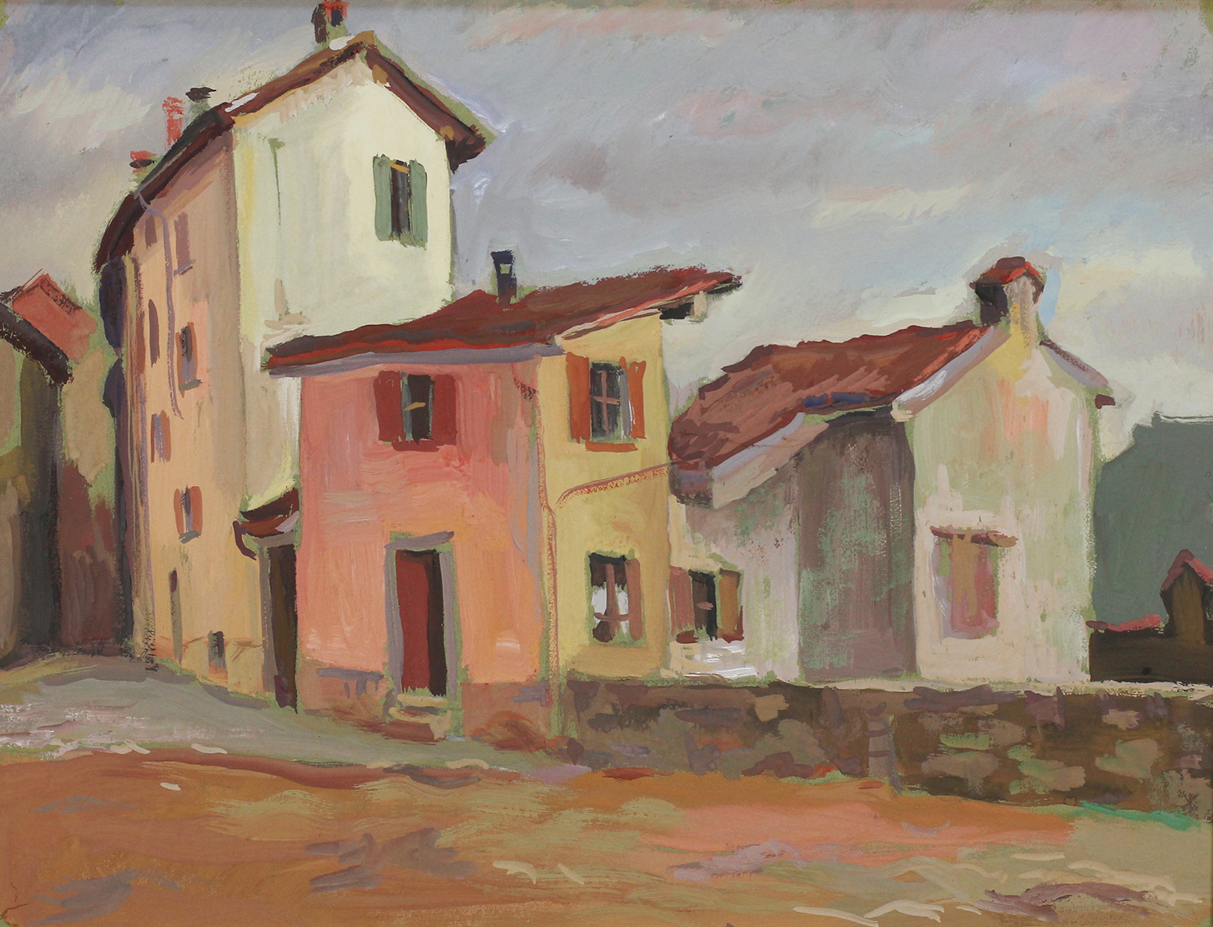 1944-39-A57_vieilles maisons à Mendrisio_1944_31x24_gouache sur papier