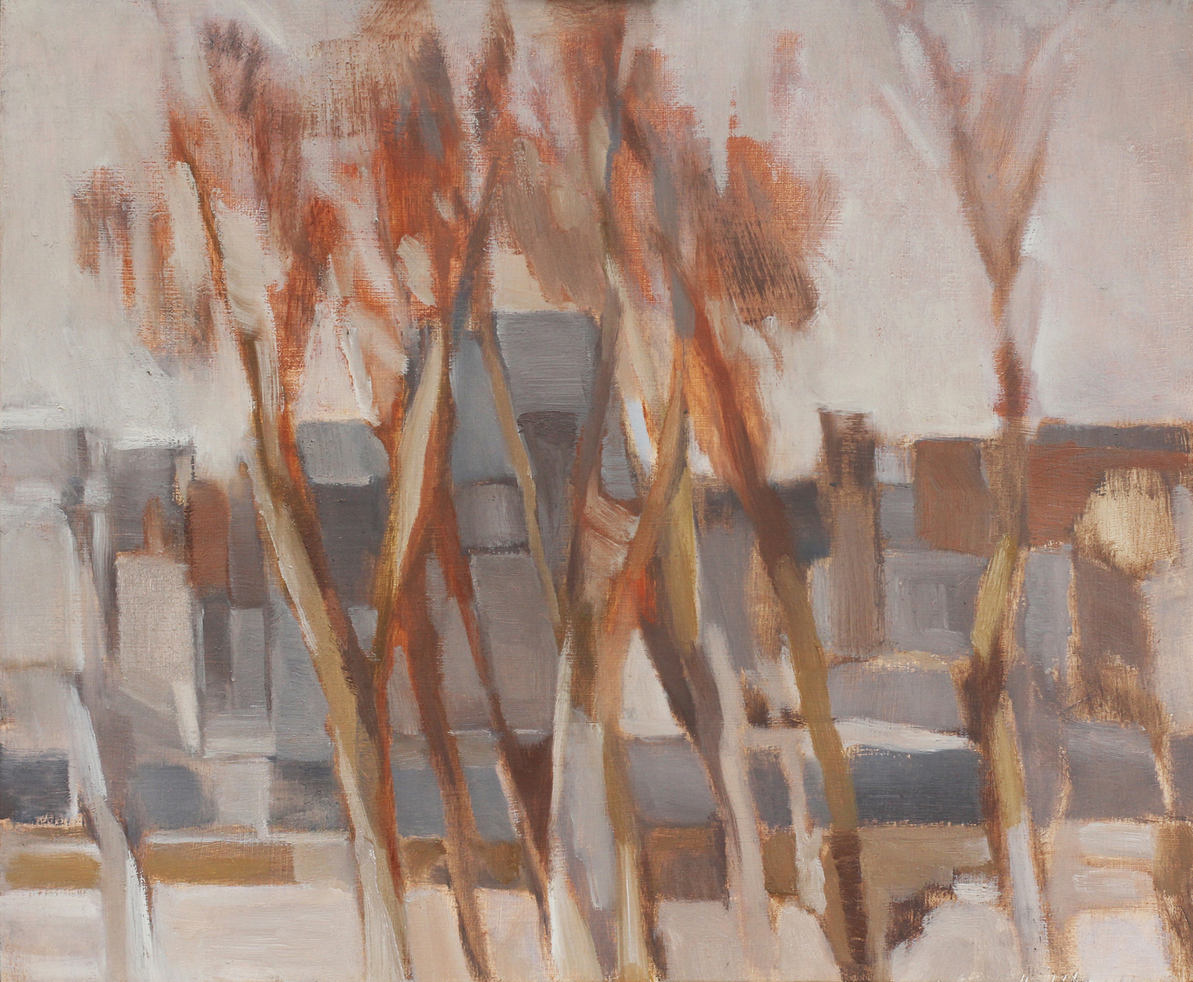 1958-11-A49_une ville en automne_1958_38x46_huile sur panneau de bois