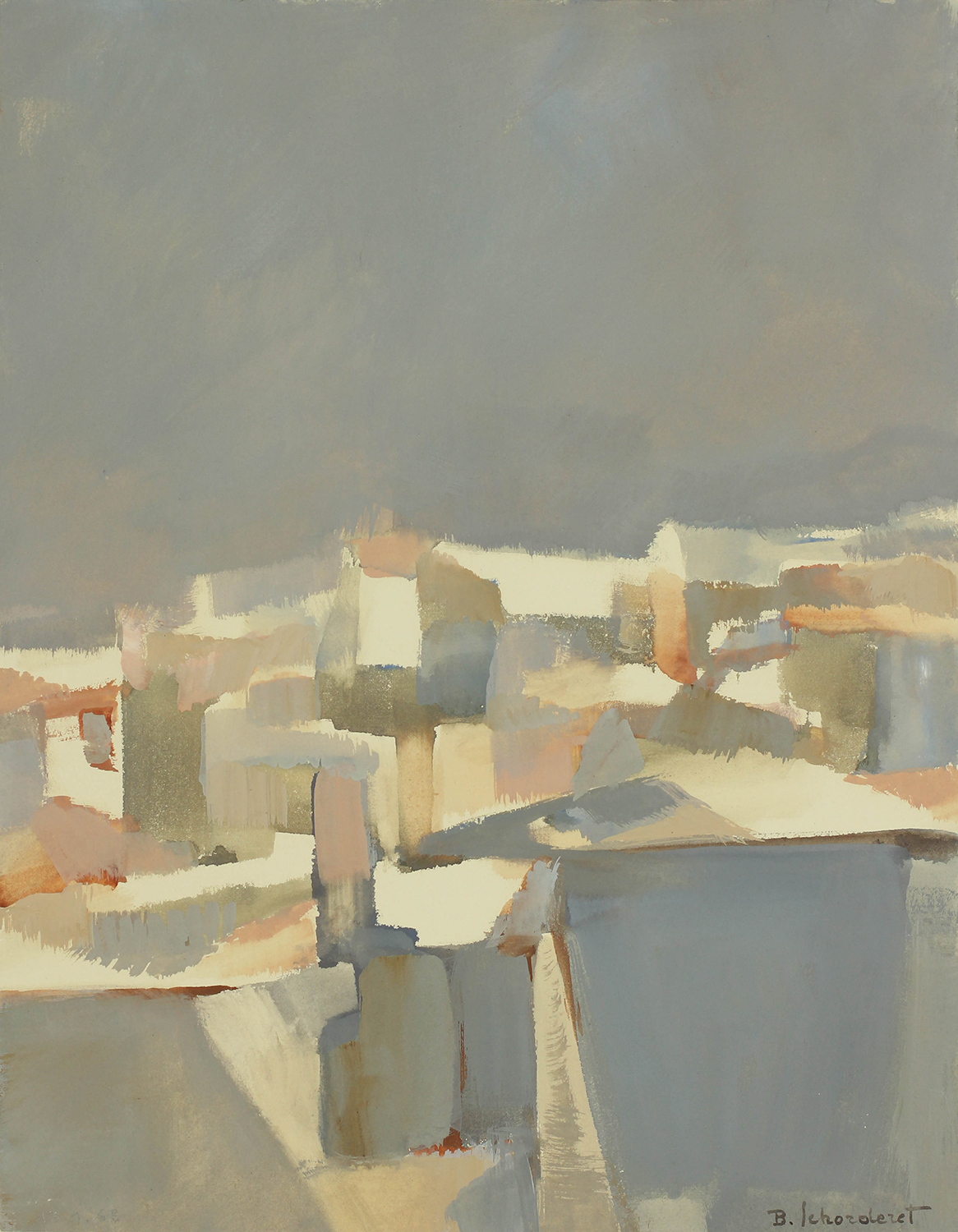 1968-10_Paysage d&rsquo;hiver_13.01.68_41x32_gouache sur papier