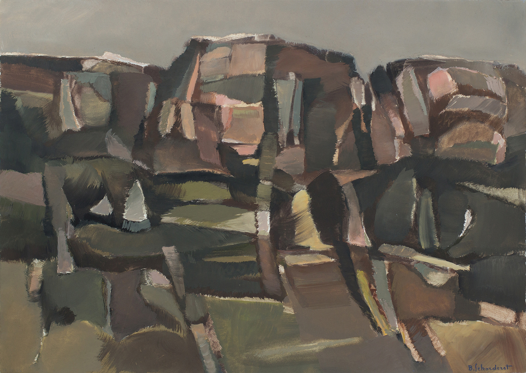 Bschorderet_1977-4-BUG3_Paysage au rocher_13.10.77_48x68_gouache sur papier