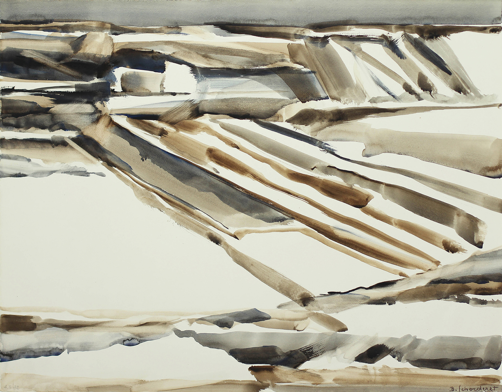 Bschorderet_1982-10_Etudes dhiver V_4.3.82_52.5x67_gouache aquarellée