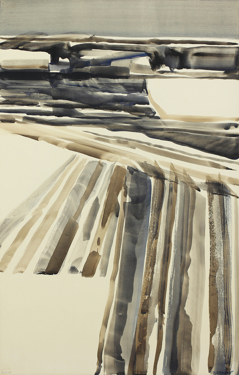 Bschorderet_1982-6_Etude dhiver IV_25.2.82_gouache sur papier