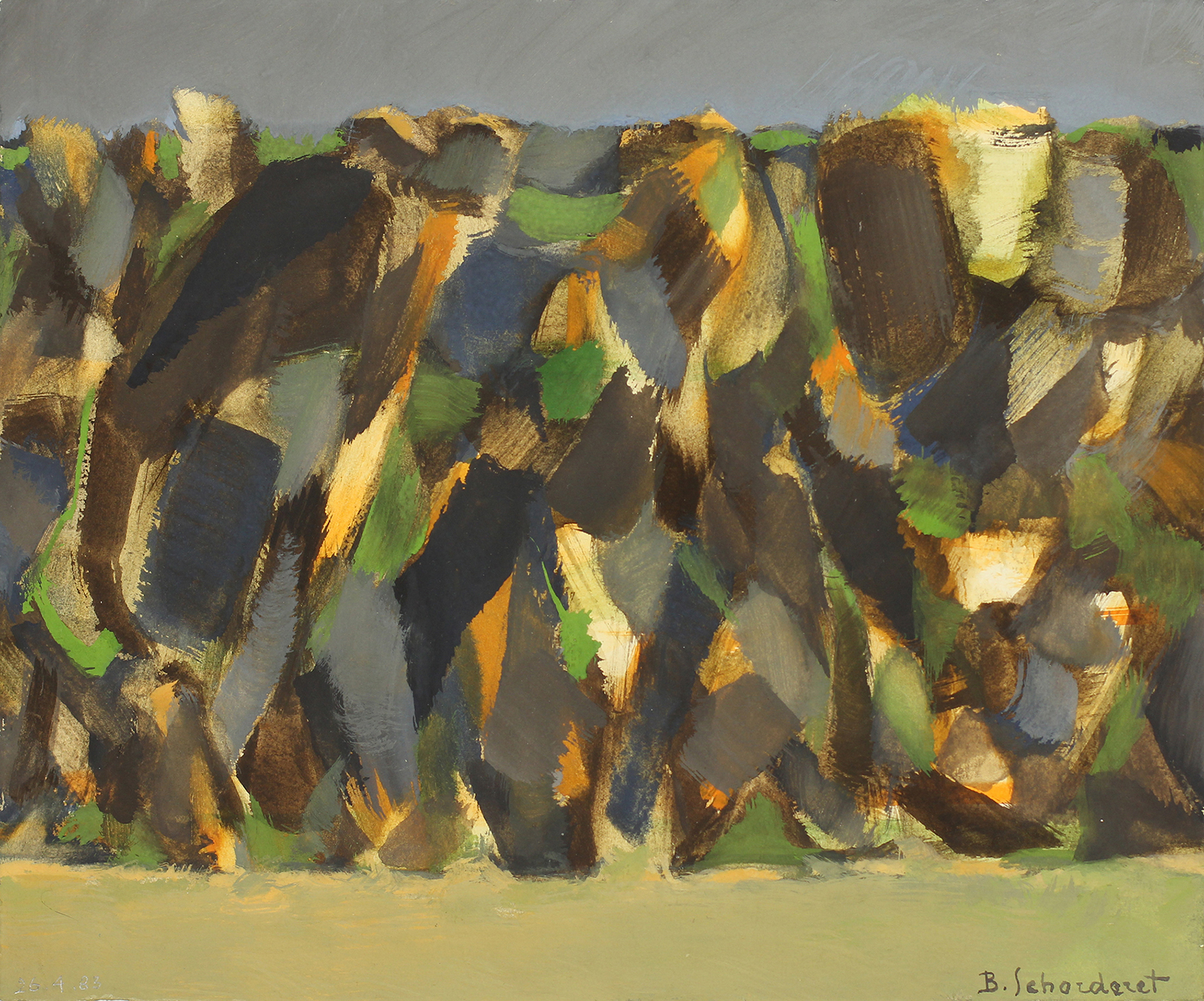 Bschorderet_1983-3-V_Le Talus printanier_26.4.83_22x26.5_gouache sur papier