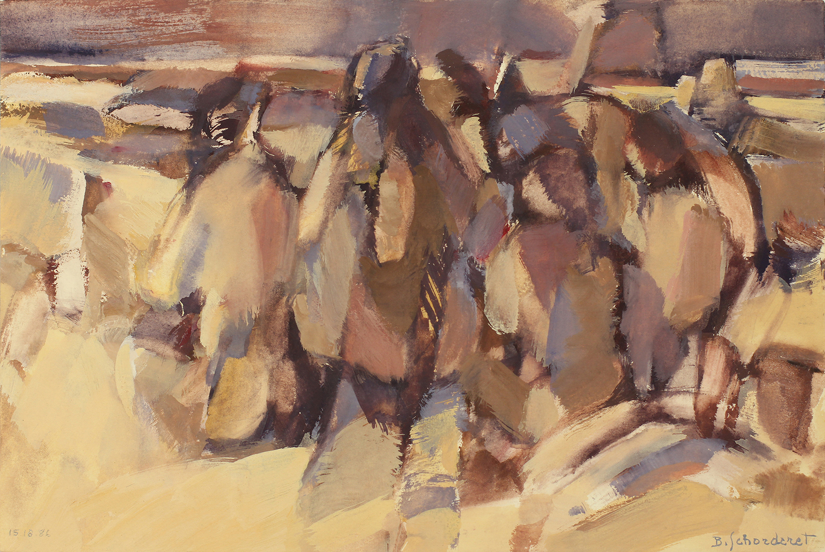 Bschorderet_1986-10-V_Femmes sur la Plage_15.10.86_21x31.3_gouache sur papier